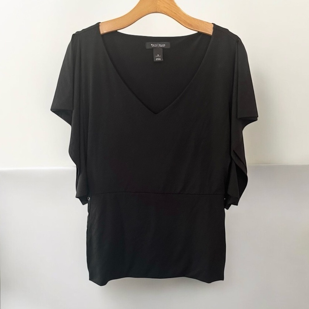 White House Black Market Black Top Silver Side Buttons Size Small